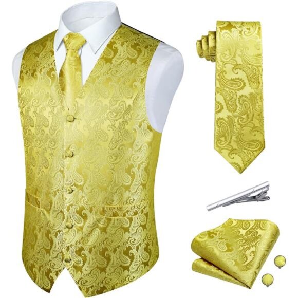 5PCS Tuxedo Waistcoat for Men Yellow